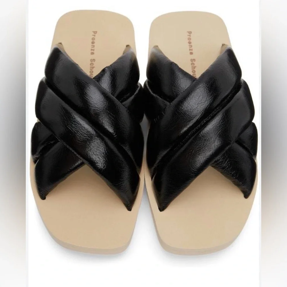 Proenza Schouler Black Padded Float Crossover Slide Sandals